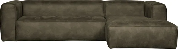 Bean, Divano angolare destro, verde militare, H73x175x305 cm, pelle