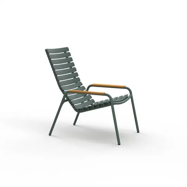Poltrona lounge HOUE ReCLIPS in plastica riciclata con bambù - Verde oliva