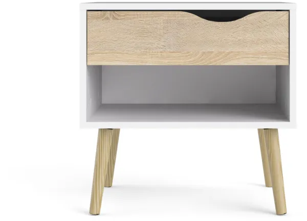 TVILUM Delta comodino - bianco/struttura rovere, con 1 cassetto