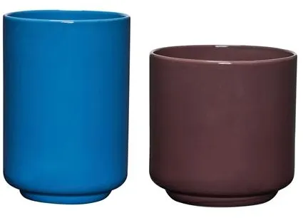 Hübsch Deux Potte Set di 2 Rosso bruno/Blu
