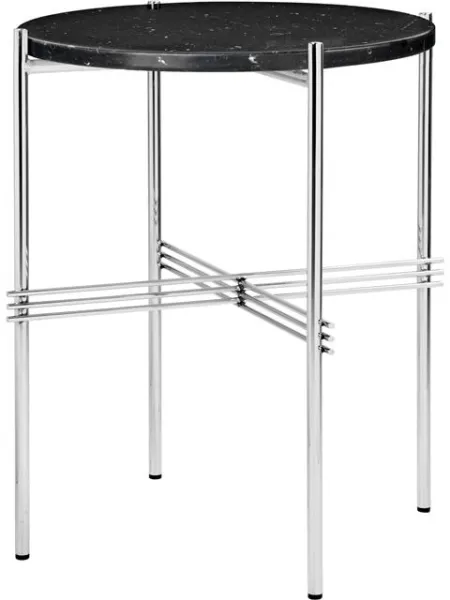 GUBI TS Tavolino Rotondo Ø40 Acciaio Lucido/Marmo Black Marquina
