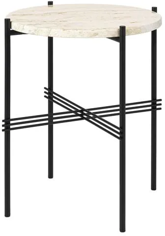 GUBI TS Tavolino Rotondo Ø40 Nero/Bianco Travertino
