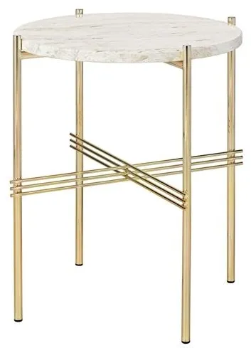GUBI TS Tavolino Rotondo Ø40 Ottone/Travertino Bianco