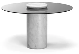 Karakter Castore Tavolo da Pranzo Ø130 Marmo Bianco Carrara/Vetro Fumé