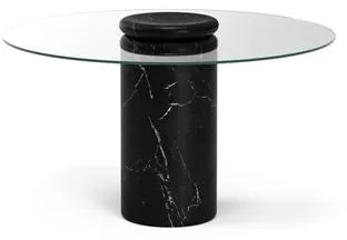 Karakter Castore Tavolo da Pranzo Ø130 Nero Marquina Marmo/Vetro Trasparente